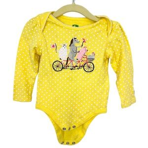 John Deere Baby Girls Yellow Polka Dot Farm Animal Bike Long Sleeve Bodysuit 6M